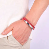Leather Rope Bracelet Stainless Steel Charm Bangle FR1211