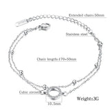 Double Layer Link Chain CZ Bangle Bracelet Stainless Steel Cuff Hand Jewelry