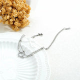 Double Layer Link Chain CZ Bangle Bracelet Stainless Steel Cuff Hand Jewelry