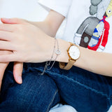 Double Layer Link Chain CZ Bangle Bracelet Stainless Steel Cuff Hand Jewelry