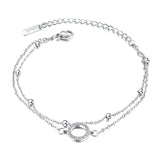 Double Layer Link Chain CZ Bangle Bracelet Stainless Steel Cuff Hand Jewelry