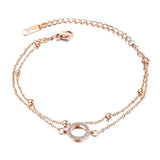 Double Layer Link Chain CZ Bangle Bracelet Stainless Steel Cuff Hand Jewelry