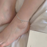 925 Sterling Silver Love Heart Anklet Bracelet CZ Foot Jewelry