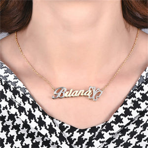 Personalized Double Layer Name Necklace with Butterfly Pendant