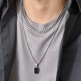 Men's Geometric Pendant Double Layer Necklace