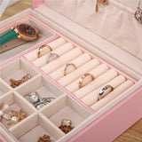 Double-Layer Leather Jewelry Box Wooden Case Princess Display