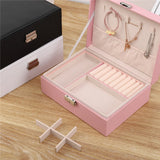 Double-Layer Leather Jewelry Box Wooden Case Princess Display