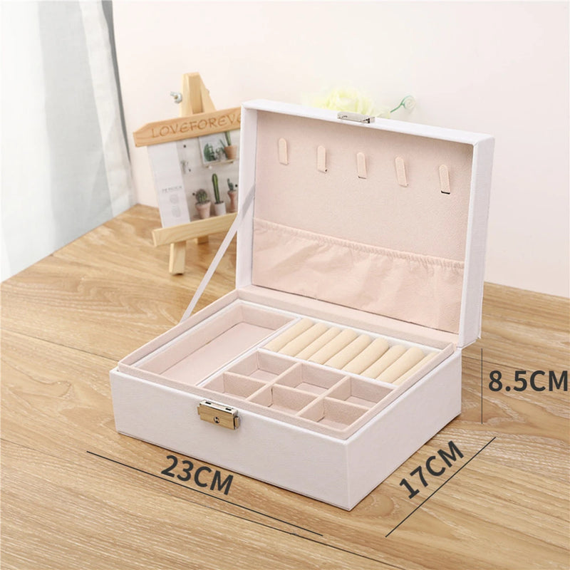 Double-Layer Leather Jewelry Box Wooden Case Princess Display