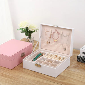 Double-Layer Leather Jewelry Box Wooden Case Princess Display