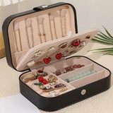 Double-Layer Portable Jewelry Box Button Leather Storage