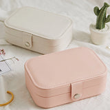 Double-Layer Portable Jewelry Box Button Leather Storage