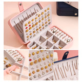 Double-Layer Portable Jewelry Box Organizer Display Travel Zipper Case