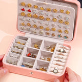 Double-Layer Portable Jewelry Box Organizer Display Travel Zipper Case