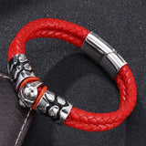 Red Braided Leather Men Bracelet Skull Bangle