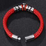Red Braided Leather Men Bracelet Skull Bangle