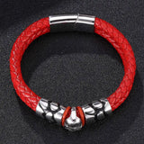 Red Braided Leather Men Bracelet Skull Bangle