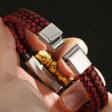 Red Leather Wrap Bracelet for Men Plated Steel Men's Bracelet with Magnet Clasp