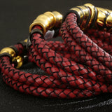 Red Leather Wrap Bracelet for Men Plated Steel Men's Bracelet with Magnet Clasp