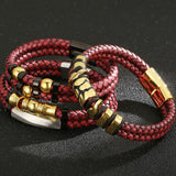 Red Leather Wrap Bracelet for Men Plated Steel Men's Bracelet with Magnet Clasp