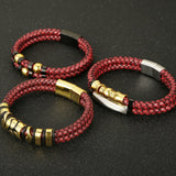 Red Leather Wrap Bracelet for Men Plated Steel Men's Bracelet with Magnet Clasp