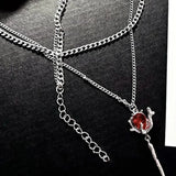 Double Layer Red Zircon Rose Pendant Necklace Y2K Layered Flower Stone Chain