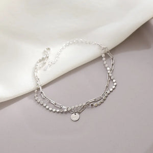 Double Layer Round Disc Lucky Charm Bracelet Rose