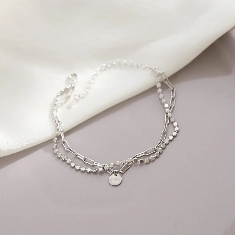Double Layer Round Disc Lucky Charm Bracelet Rose