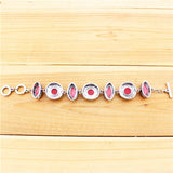 Double Layer Red Stone Bracelet Vintage Look Antique Silver Plated