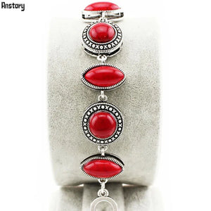 Double Layer Red Stone Bracelet Vintage Look Antique Silver Plated