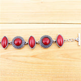 Double Layer Red Stone Bracelet Vintage Look Antique Silver Plated