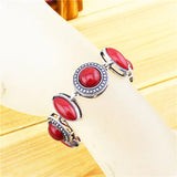 Double Layer Red Stone Bracelet Vintage Look Antique Silver Plated