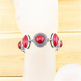 Double Layer Red Stone Bracelet Vintage Look Antique Silver Plated