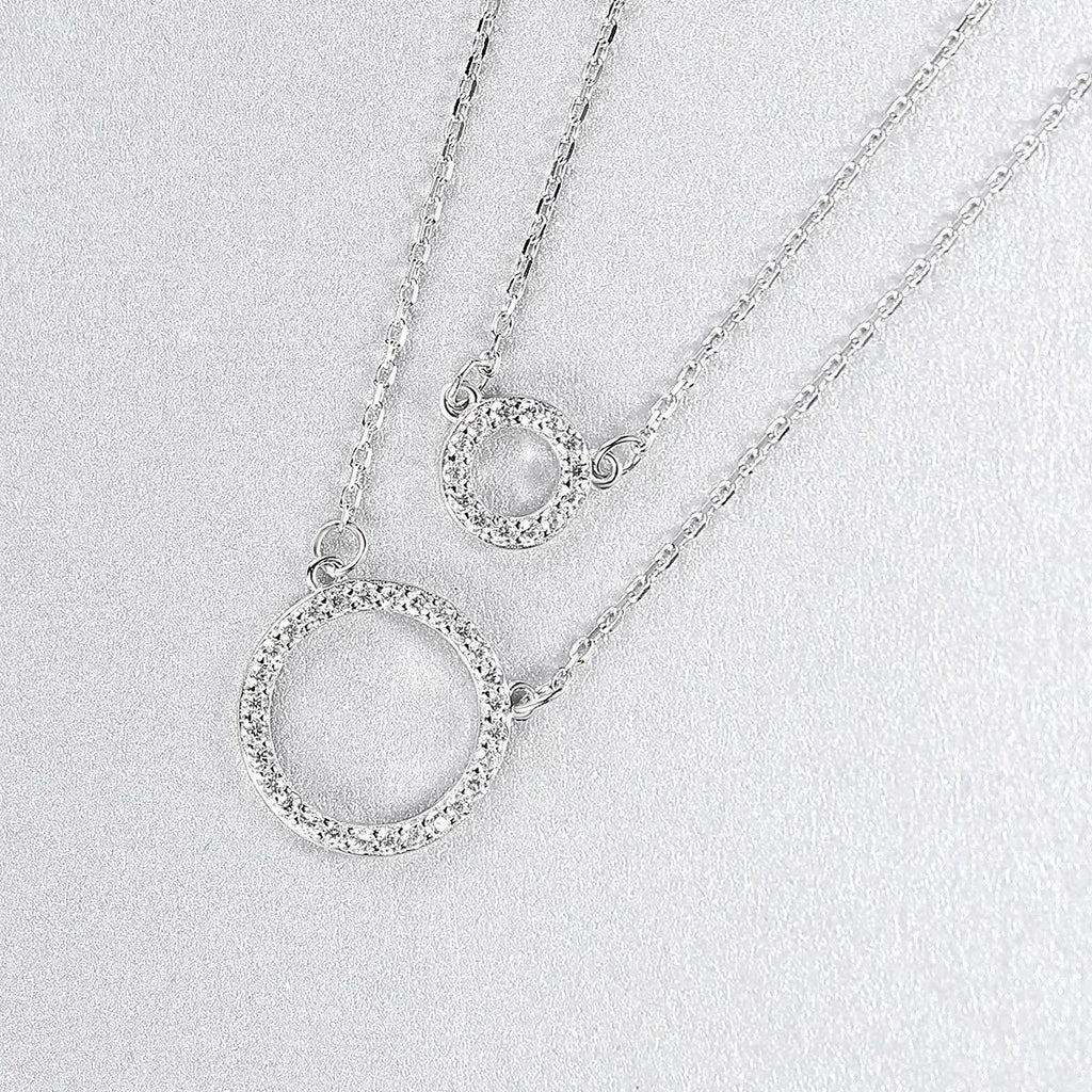 Double Layer S925 Silver Necklace Women Zircon Pendant Circle Rainbow