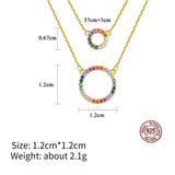 Double Layer S925 Silver Necklace Women Zircon Pendant Circle Rainbow