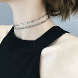 Double Layer Silver Chain Cross Collar Chokers Titanium Steel Clavicle Chain Nec