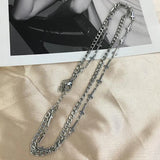 Double Layer Silver Chain Cross Collar Chokers Titanium Steel Clavicle Chain Nec