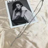 Double Layer Silver Chain Cross Collar Chokers Titanium Steel Clavicle Chain Nec