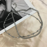 Double Layer Silver Chain Cross Collar Chokers Titanium Steel Clavicle Chain Nec