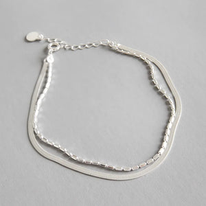 Double Layer Snake Bone Chain Bracelet 925 Sterling Silver Jewelry