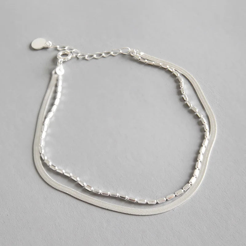 Double Layer Snake Bone Chain Bracelet 925 Sterling Silver Jewelry