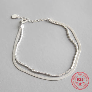Double Layer Snake Bone Chain Bracelet 925 Sterling Silver Jewelry