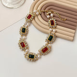 Exaggerated Double Layer Crystal Necklace for Women
