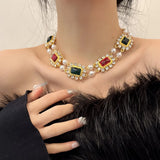 Exaggerated Double Layer Crystal Necklace for Women