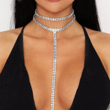 Double Layer Tassel Necklace Rhinestone Chain Body Jewelry for Women