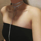 Double Layer Tassel Necklace Rhinestone Chain Body Jewelry for Women