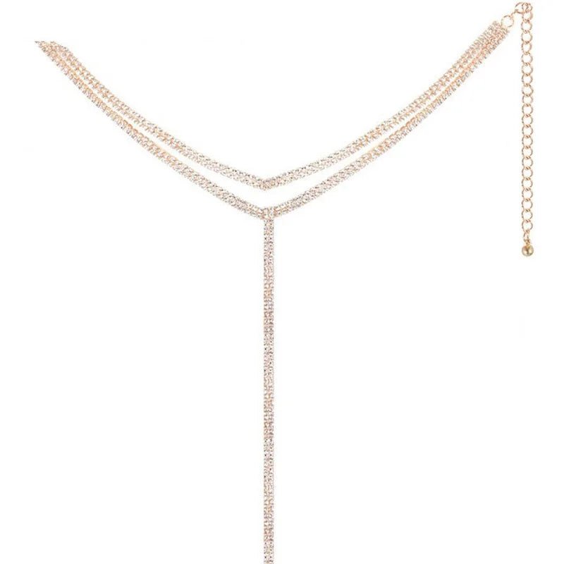 Double Layer Tassel Necklace Rhinestone Chain Body Jewelry for Women