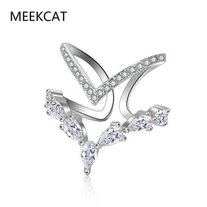 Delicate Double Layer V-shape Moissanite Ring Sterling Silver
