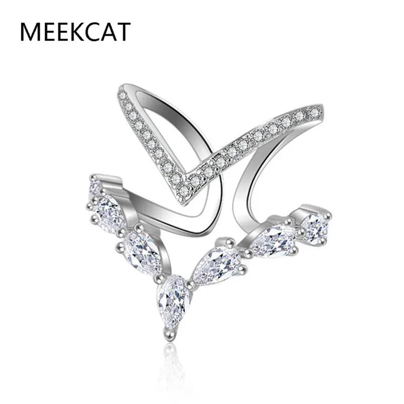 Delicate Double Layer V-shape Moissanite Ring Sterling Silver