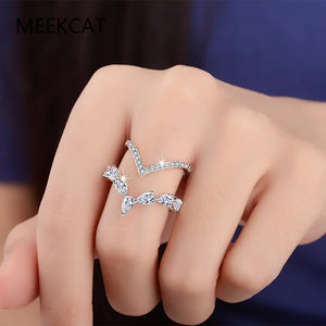 Delicate Double Layer V-shape Moissanite Ring Sterling Silver