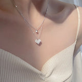 Double Layerd Chain Necklace Love Heart Pendant 925 Silver Deliveries Kpop Style